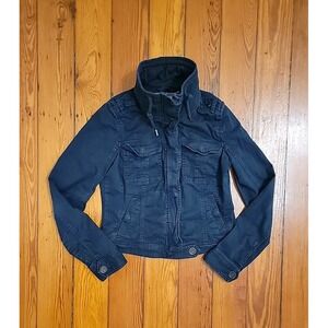 Abercrombie & Fitch Navy Blue Cropped Utility Jacket Military Style Size Medium